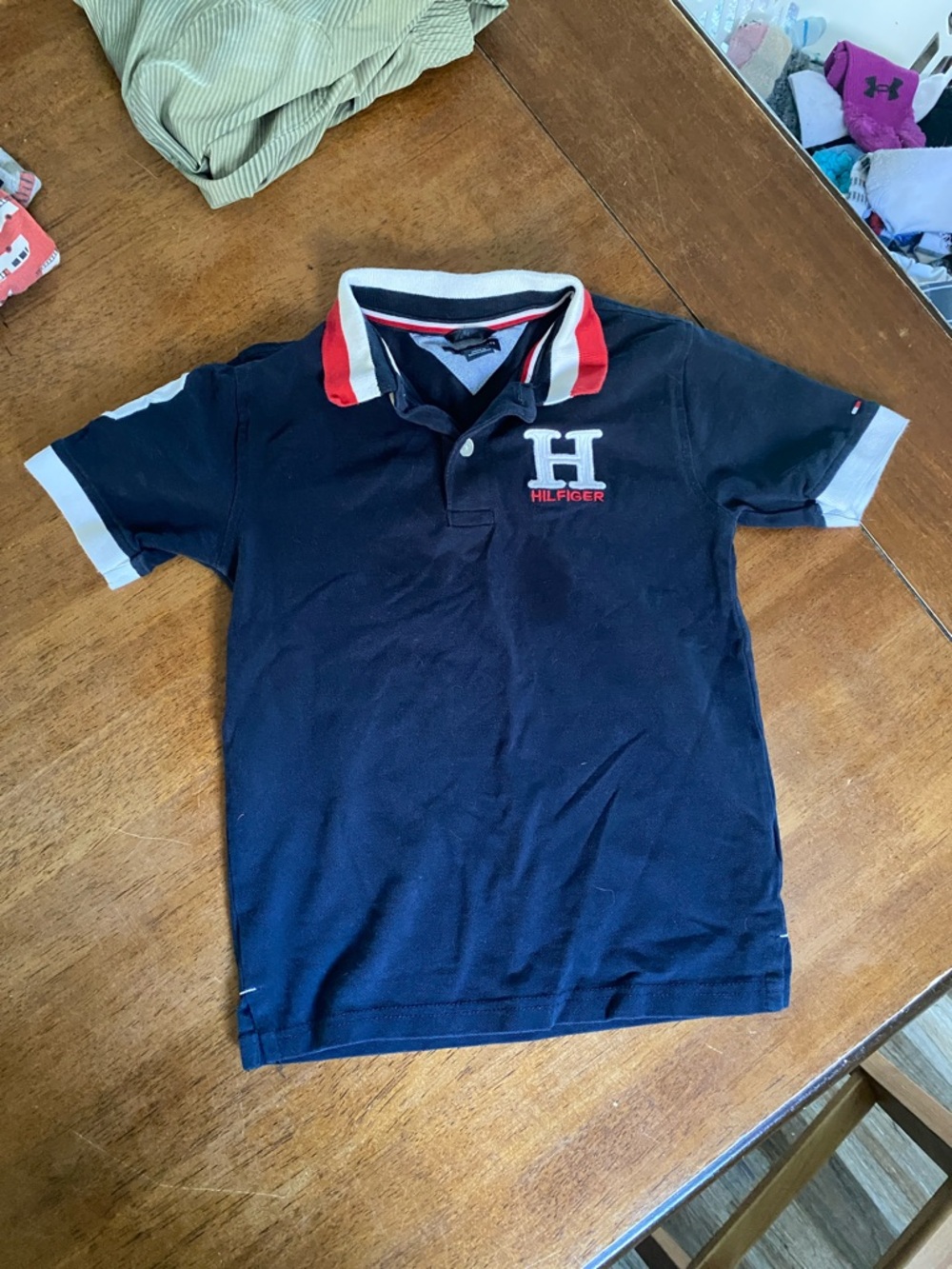 Tommy Hilfiger Navy Polo with Red & White Collar Accents